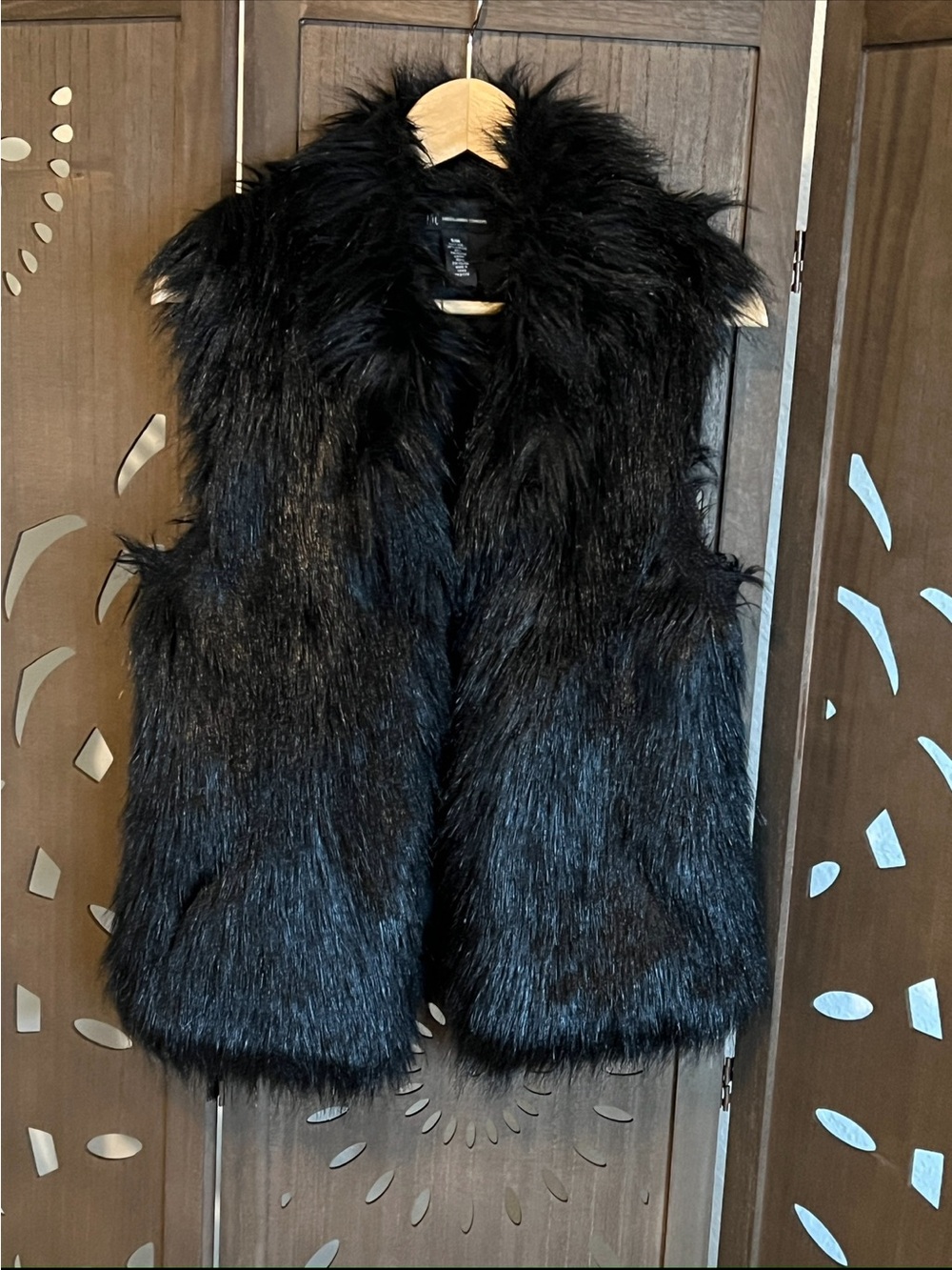 INC International Concepts Black Faux Fur Open-Front Vest